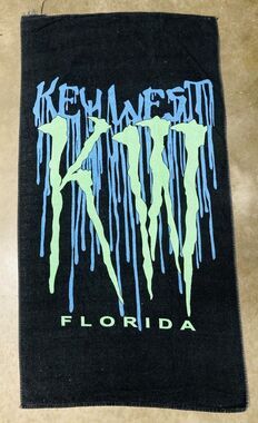Vintage FLORIDA Beach Towel Key West Creepy Black Green 100% Cotton Event Souven